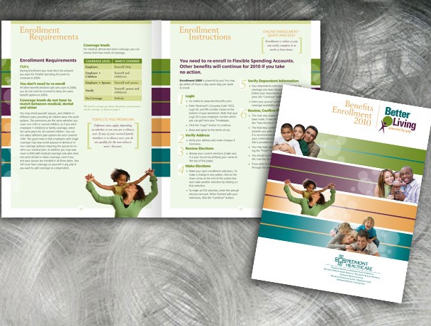 Interactive booklet design for employee health benefits guide, Piedmont Healthcare